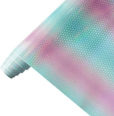 XHT 11.8"x54" Holographic Printed PU Faux Leather Shiny Heart Pattern Leather Fabric for Bows Earrings Craft in Kuwait