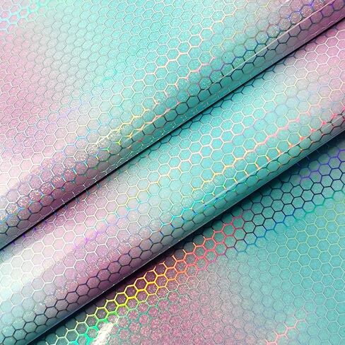XHT 11.8"x54" Holographic Printed PU Faux Leather Shiny Heart Pattern Leather Fabric for Bows Earrings Craft in Kuwait