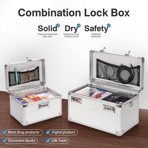 Combination Lock Box - 11.2x7.4x6.8 Inch Medium - Security Lock Boxes for Medicine, Locking Storage Box for Personal Items Passports and Documents, Lockable Lockbox for Office Business, Black in Saudi Arabia
