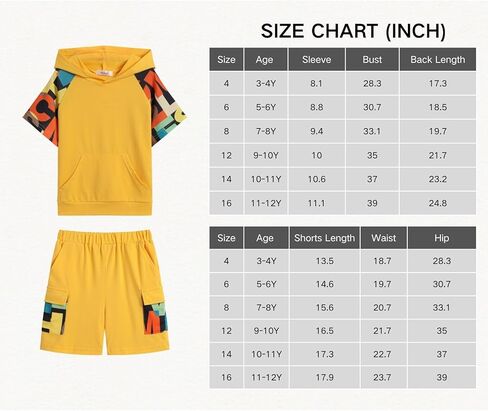 Arshiner Boys 2 Piece Summer Outfits Letter Graphic Colorblock Short Sleeve Hoodie and Short Sets whith Pockets 5-12 Years in Kuwait