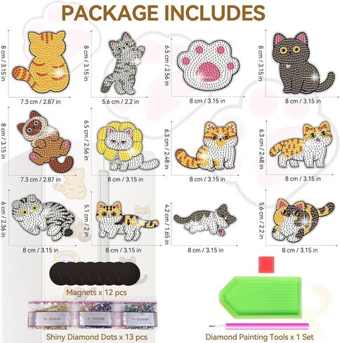 Vcekract 12 PCS Diamond Art Refrigerator Magnets, Cat Diamond Art Kits for Adults, Diamond Painting Kits for Home Decor, Small Diamond Art Crafts in Saudi Arabia