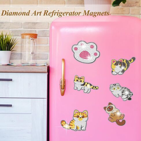 Vcekract 12 PCS Diamond Art Refrigerator Magnets, Cat Diamond Art Kits for Adults, Diamond Painting Kits for Home Decor, Small Diamond Art Crafts in Saudi Arabia