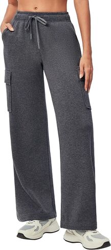 IUGA Fleece Cargo Sweatpants for Women Wide Leg Cargo Pants High Waisted Sweats Pants with Pockets Baggy Joggers Pants in Kuwait