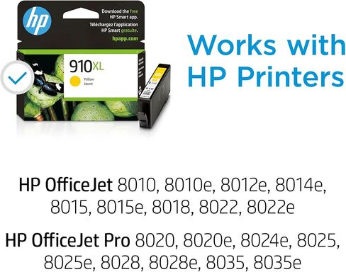 HP 910XL Yellow High-yield Ink Cartridge | Works with HP OfficeJet 8010, 8020 Series, HP OfficeJet Pro 8020, 8030 Series | Eligible for Instant Ink | 3YL64AN in Saudi Arabia