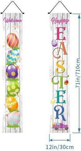 Happy Easter Bunny Porch Sign Easter Hanging Sign with Cute Bunny and Eggs Door Banner, Hello Spring and Happy Easter Porch Banner for Indoor Outdoor Wall Front Door Decor (B) in Saudi Arabia