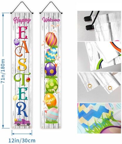 Happy Easter Bunny Porch Sign Easter Hanging Sign with Cute Bunny and Eggs Door Banner, Hello Spring and Happy Easter Porch Banner for Indoor Outdoor Wall Front Door Decor (B) in Saudi Arabia