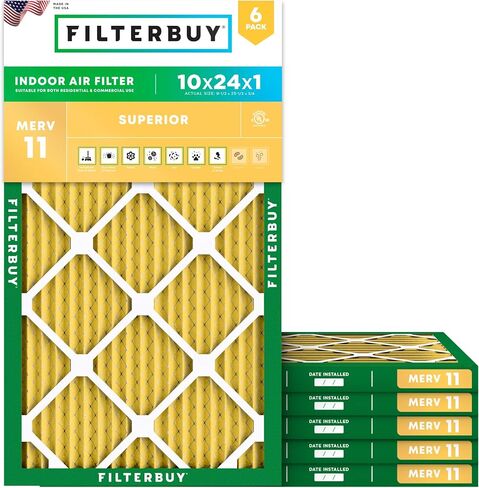 Filterbuy 12x36x1 فلتر هواء MERV 11 دفاع عن الحساسية (6 عبوات)، استبدال مرشحات هواء فرن HVAC AC المطوية (الحجم الفعلي: 11.88 × 35.88 × 0.75 بوصة) in Saudi Arabia