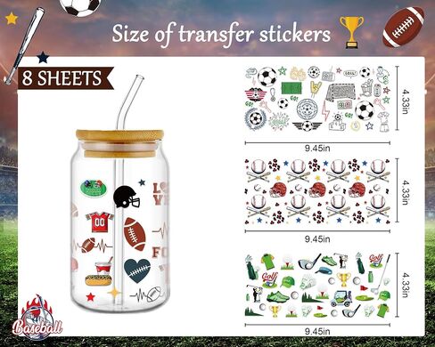 UV DTF Cup Wrap - 8 صفائح للكرة اللينة UV DTF Cup لفات لـ 16 أوقية رياضية UV DTF لفات ماء DIY uvdtf كوب لفات الكوب الزجاجية الخشب الحرف الخشبية in Kuwait