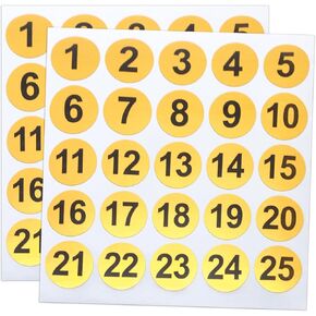 Mini Skater 1 to 25 Consecutive Number Stickers Round Vinyl Waterproof Labels Number Inventory Storage Organizing Stickers for Boxes Bins Toolbox Locker Classroom Outdoor, 250 Labels (Gold, 4/5 Inch)