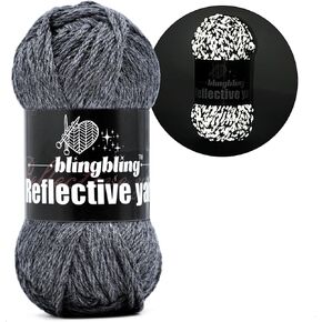 Reflective Yarn, 50g Wool Yarn, 2 Fine (Sport) Crochet Yarn for Knitting, Hats, Socks, Masks, DIY and Other Reflective Yarn Projects, 1 Pack of 70 yds, Grey