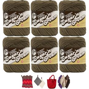 Bulk Buy: Lily Sugar'n Cream Yarn 100% Cotton Solids and Ombres (6-Pack) Medium #4 Worsted Plus 5 Lily Patterns (Warm Brown 01130) … in Kuwait