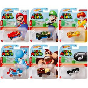 Hot Wheels 2021 Super Mario Character Cars Complete Set of 6 Diecast Vehicles from GJJ23-956G Release