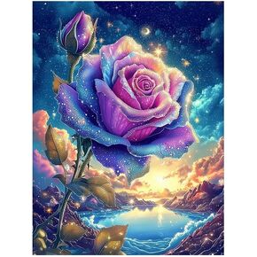 ASKKQTX Rose Diamond Art Kits للبالغين ، مجموعات الرسم الماس Snet Sky للمبتدئين ، DIY 5D Full Drill Flower