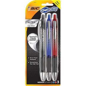 BIC Gel-Ocity Ultra Gel Pens, Medium Point Retracable (0.7mm), Assorted, 3-Count