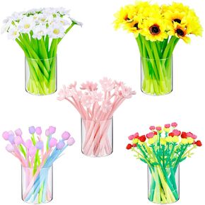 Teling 100 Pcs Flower Pens Bulk Color Changing Pens Lily Tulip Rose Ballpoint Pens 0.5 mm Black Gel Ink Pens Cute Cherry Blossom Sunflower Pens for School Home Office