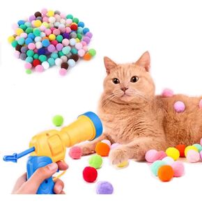 50pcs Cat Toy Ball Fun Colorful Plush Self Play Toys Pom Balls for Launcher Shooting Interactive for Indoor Cats Enrichment Kittens Puff Ball Playing (only 50 Pieces Balls)