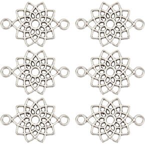 SUNNYCLUE 1 Box 100Pcs Flower Connector Charms Silver Floral Charms Mini Alloy Hollow Tibetan Daisy Plants Links Connectors Charm Bulk for Jewelry Making Charms Necklace Bracelet Earrings DIY Craft