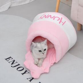 2025 New Large-Sized Honey Pot Cat Bed，,Cute Cat Nest Honey Pot Shape Cat Sofa, Indoor cat Bed Detachable mat Cats (Yellow)