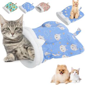 Cat Winter Sleeping Bag, Cat Sleeping Bag for Indoor Cats, Cozy Soft Cat Bed, 360° Warm Semienclosed Soft Plush Large Cat Sack Cat Bed, Pet Snuggle Sack for Cats 4-7.5kg (Green, 21.65x17.7in)