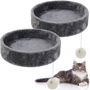 2 Pieces 13.5'' Cat Tree Replacement Parts Accessories Round Kitten Tree Tower Top Perch Bed Platform Cushion M10 Cat Tower Add Ons Attachments, Grey