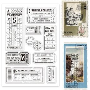 GLOBLELAND Retro Air Travel and Movie Ticket Silicone Clear Stamps Transparent Stamps for Christmas Birthday Valentine's Day Cards Making DIY Scrapbooking Photo Album Decoration Paper Craft