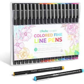 Ohuhu Colored Fineliner Drawing Pens: 18 Packs Fineliner Pens 11 Colored Pens & 7 Assorted Point Sizes Black Micro Pens Waterproof for Drawing Sketching Anime Manga Artists Beginners - Hana Highway