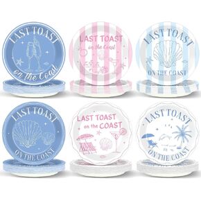 60Pcs Last Toast on the Coast Bachelorette Party Supplies Coastal Stadium Plates Blue Beach Pool Tableware Dinnerware Set for Wedding Bachelorette Weekend Bridal Party Decoration Favor