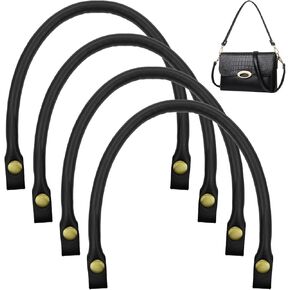 4 PACK Leather Purse Handles Replacement, Black PU Leather Purses Straps with Button, Handbag Handles for DIY Handbag Accessories, Art Crafts Bag Making Supplies