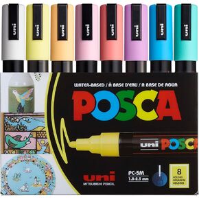 posca Markers Set, 8 Medium Paint Markers 5M – Soft Tones – White, Sunshine Yellow, Apricot, Light Pink, Coral Pink, Lavender, Light Blue, Aqua Green