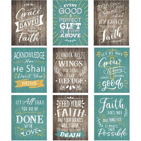 Dunzoom 9 Pcs Religious Sunday School Posters for Kids, 19.7 x 13.8 Inch Rustic Faith Bible Verse Posters Inspirational Christian Scripture Bulletin Board Decoration for Home Church Classroom Decor