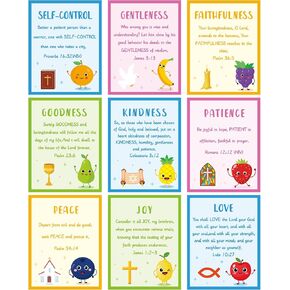 gisgfim 9Pcs Fruit of the Spirit Poster Religious Fruit Bible Verse Poster Christian Scripture Bulletin Board Poster Wall Art for Classroom Church Sunday School Nursery Home Educational Decor Supplies