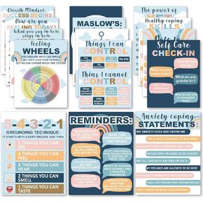 EggSun 15pcs Boho Mental Health Posters for Classroom,Inspirational Wall Art for Bulletin Board Decoration,Growth Mindset Positive Quotes Poster for Middle Homeschool Office 8.3x10.6IN (Boho Rainbow)