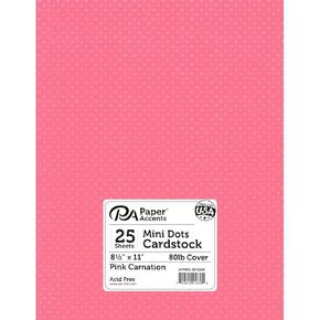 PA Paper Accents Mini Dots Cardstock 8.5" x 11" Pink Carnation, 80lb Colored cardstock Paper for Card Making, Scrapbooking, Printing, Quilling and Crafts, 25 Piece Pack