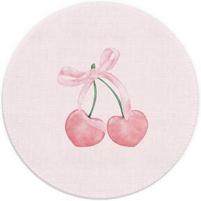 Pink Preppy Mouse Pad, Coquette Pink Bow Cherry Heart Small Round Mouse Pads for Desk, Girly Mouse Pad, Girly Desk Accessories, Pink Office Supplies and Accessories, 7.9x7.9 Inches