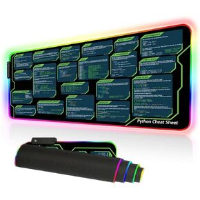 Designfullprint 31.5x11.8 في ورقة الغش في Python RGB LED Mousepad للمبتدئين ، دليل Python المرجعي LED Desk Mat ، Python Cheatsheet لمهندسي البرمجيات ، هدية لمبرمج AI Mat KMH