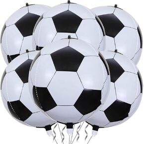 6 Pack Giant 22 Inch Basketball Foil Balloons 4D Sephere Mylar Football Balloons Helium Metallic Balloons for Birthday Party Sports Themed World Cup Party Decorations