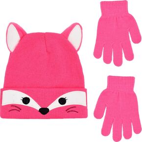 Squishmallows Michaela Beanie Hat and Gloves Set, Girls Cuffed Winter Knit Cap with Ears and Matching Mittens, Multi, One Size