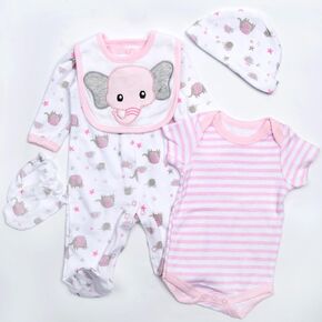 Reborn Baby Doll Clothes fit 17-22 Inch Girl Dolls Cute Pink Elephant Baby Doll Clothes Set Newborn Doll Outfits 5 Pieces of Pack