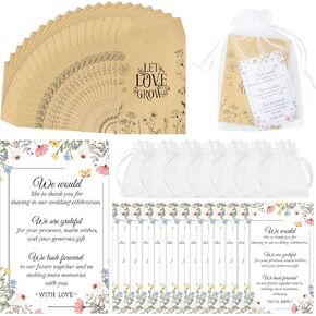 Yopyame Wedding Favors for Guests - 100 Set Bridal Shower Gifts for Guests Includes 100 Let Love Grow Self Adhesive Kraft Paper Seed Envelopes 100 Cards of Thanks and Best Wishes 100 Organza Seed Bags