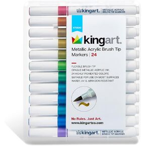 KINGART® Metallic Acrylic Brush Tip Markers (442-24B), Set of 24