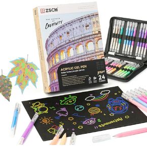 Black Paper Sketchbook & 48 Colors Acrylic Gel Pens for Drawing, 1mm Fine Point Acrylic Ink Pen, Opaque Archival Ink Pens for Black Paper Drawing, Sketching, Illustration, Card Making