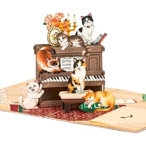 Lovely Cats on Piano Pop Up Card, Funny, Cute, Living Room, Cat Themed, 3D Greeting Card, Ideal Gifts for Cat Lover, Birthday, Valentines, Mother's Day, Kids, 5x7