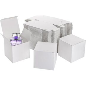 Jucoan 100 Pack White Paper Gift Boxes with Lids, 4 x 4 x 4 Inch Gift Wrapping Box Party Favor Box Goodies Treat Boxes Candy Box for Thanksgiving Day Christmas Wedding, Bridesmaids Proposal, Birthday, Baby Shower