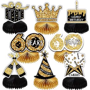 60th Birthday Decorations, 8pcs 60th Birthday Centerpieces for Table Decorations, Birthday Honeycomb Centerpieces, Birthday Party Photo Booth Props, Birthday Party Supplies for Men and Women