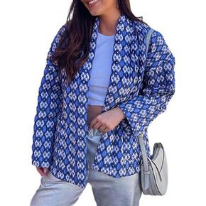 YKR Womens Cropped Quilted Puffer Jacket Floral Gingham Printed Padded Coat Button Down Lightweight Jackets