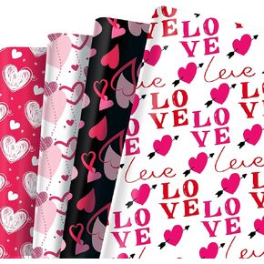 VIVIQUEN Red Valentine's Day Wrapping Paper, Red Heart Love Lettering DesignGift Wrap Paper for Girls Wedding Bridal Birthday, 12 Sheets 27 in x 20 in