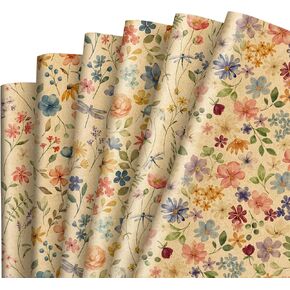 AnyDesign 12 Sheets Floral Kraft Wrapping Paper Watercolor Wild Flower Gift Wrap Paper Bulk Folded Flat Colorful Spring DIY Craft Art Paper for Party Wrapping Supplies, 19.7 x 27.6 Inch
