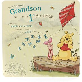 UK Greetings Grandson 1st Birthday Card - Birthday Card Age 1 Boy - Disney Birthday Card for Grandson - Cute Winnie the Pooh Design