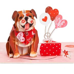 Valentine Pop Up Cards, English Bulldog, I Woof You, Envelope, Elegant 3D Greeting Card, Gift for Mom, Godmother, Stepmom, Sister, Grandma, Mother in law, Aunt, Wife, Daughter, 5x7