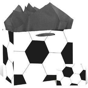 Soccer Gift Bag, Large Soccer Goodie Wrap Bag with Tissue Paper Greeting Card for Sports Party Favor, Birthdays Decor, and Special Occasions, Reusable Soccer Club Gift Wrapping Bag for Men and Kids